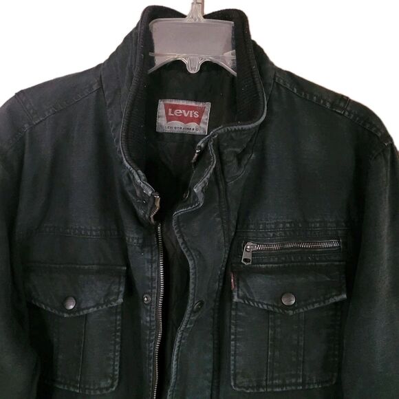 Levis Jacket Mens L Black Canvas Quilted Lined Workwear Utility Bomber Trucker - Picture 1 of 15
